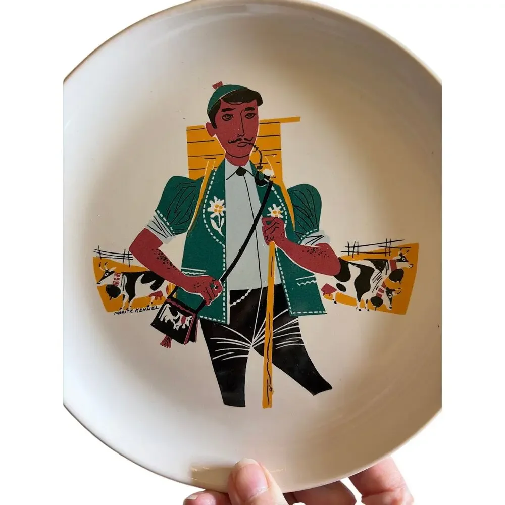 Vintage Landert Moritz Kennel Plates set of 3 Swiss Folk Art
